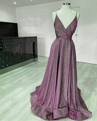 Glitter Prom Dresses V Neck Split With Straps - RongMoon