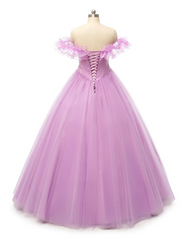 Ball Gown Prom Dresses Puffy Dress Quinceanera Floor Length Sleeveless Off Shoulder Tulle with Pearls Sequin