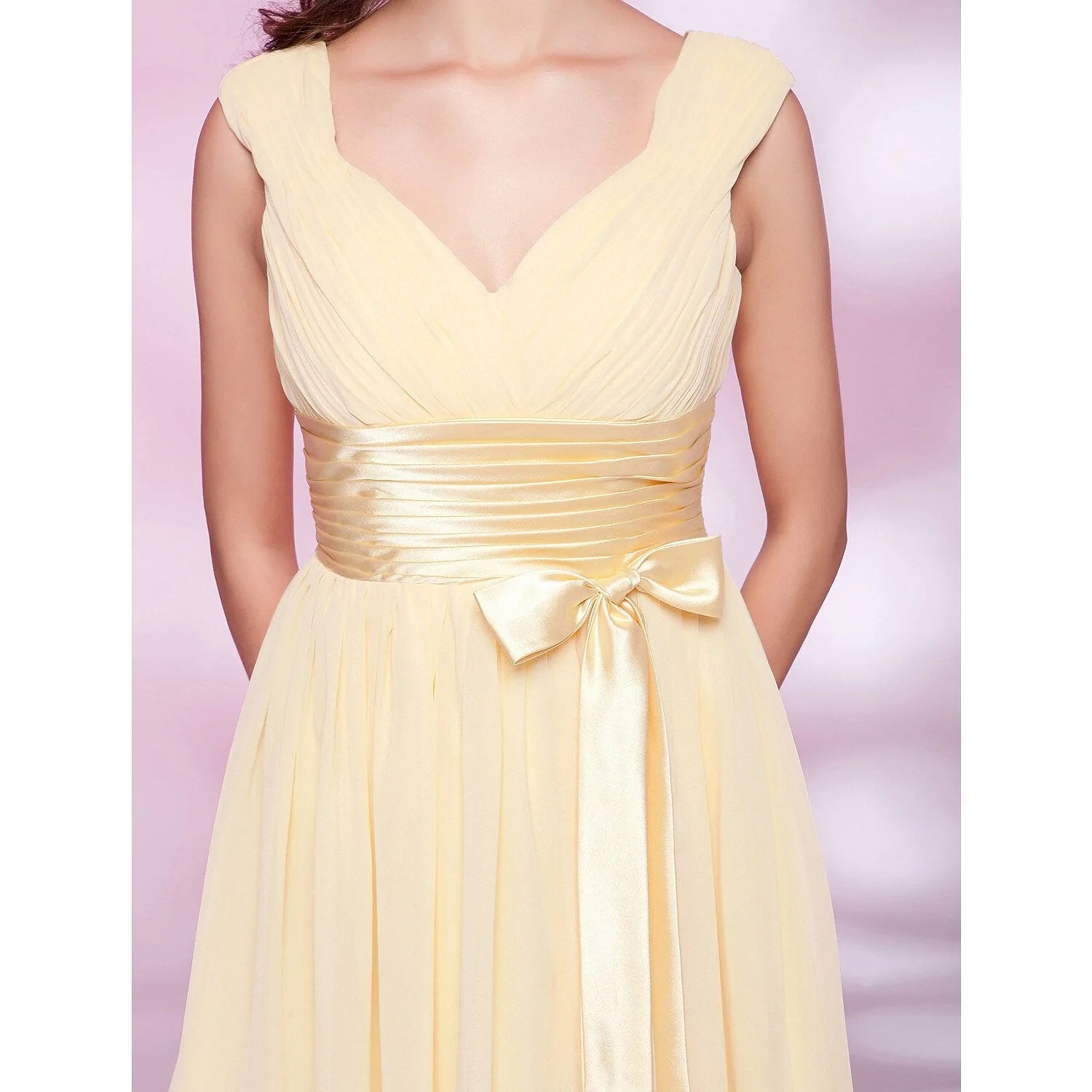Ball Gown / A-Line Bridesmaid Dress V Neck Sleeveless Knee Length Chiffon with Sash / Ribbon / Bow(s) / Ruched - RongMoon