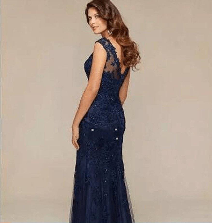 Black Blue Mother Of The Bride Dresses Mermaid Lace Beaded Sheer Neck Wedding Party Gowns 2021 Mother Evening Dresses Sleeveless - RongMoon
