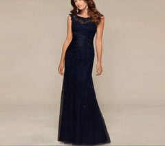 Black Blue Mother Of The Bride Dresses Mermaid Lace Beaded Sheer Neck Wedding Party Gowns 2021 Mother Evening Dresses Sleeveless - RongMoon
