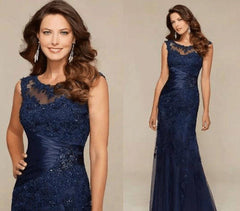 Black Blue Mother Of The Bride Dresses Mermaid Lace Beaded Sheer Neck Wedding Party Gowns 2021 Mother Evening Dresses Sleeveless - RongMoon