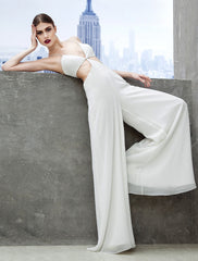 Jumpsuits Sheath / Column Celebrity Style Dress Wedding Guest Floor Length Sleeveless Spaghetti Strap Chiffon with Pleats