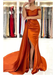 Brown Off The Shoulder Pleats Prom Dress