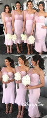 One Shoulder Long Mermaid Pink Bridesmaid Dresses, Lovely Bridesmaid Dresses, Cheap Bridesmaid Dresses - RongMoon