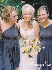 Convertible Short Grey Jersey Bridesmaid Dresses - RongMoon