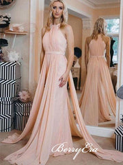 Sleeveless Long Pink Elegant Wedding Guest Dresses, Bridesmaid Dresses - RongMoon