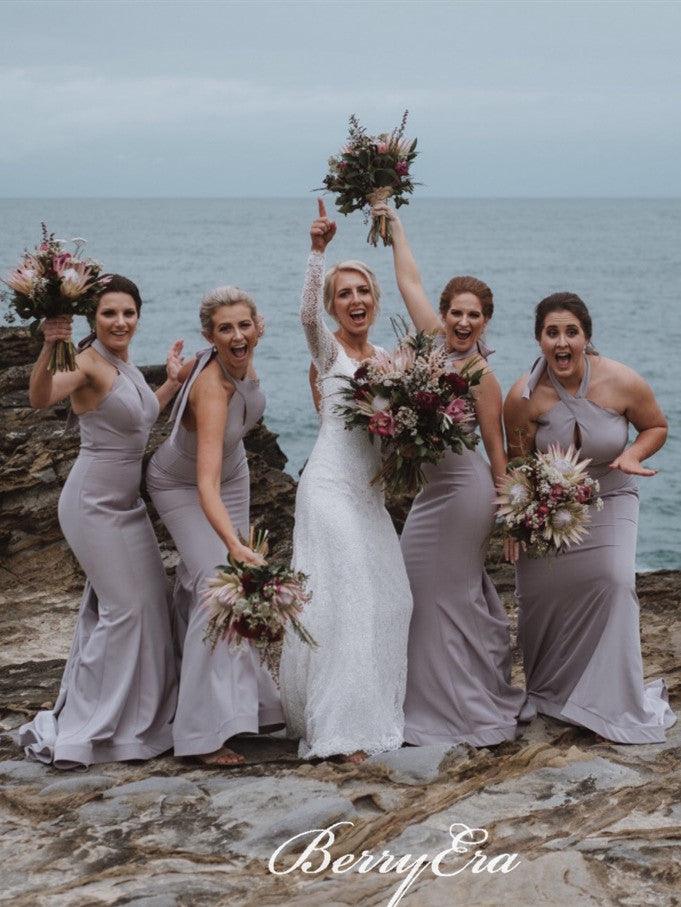 Halter Long Mermaid Grey Bridesmaid Dresses - RongMoon