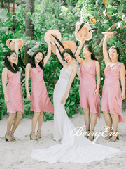 Romantic Short Beach Wedding Elastic Satin Bridesmaid Dresses - RongMoon