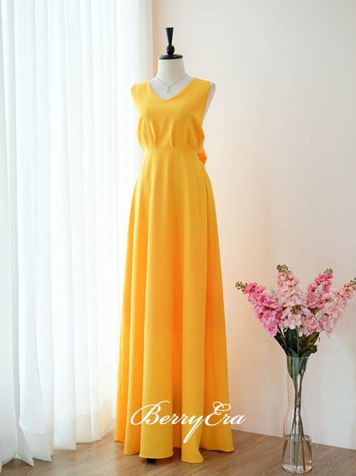 Sleeveless Bright Yellow Long Bridesmaid Dresses - RongMoon