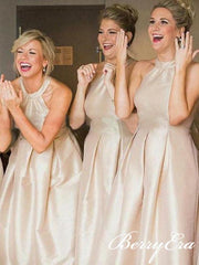 Champagne Gold A-line Stain Long Bridesmaid Dresses - RongMoon