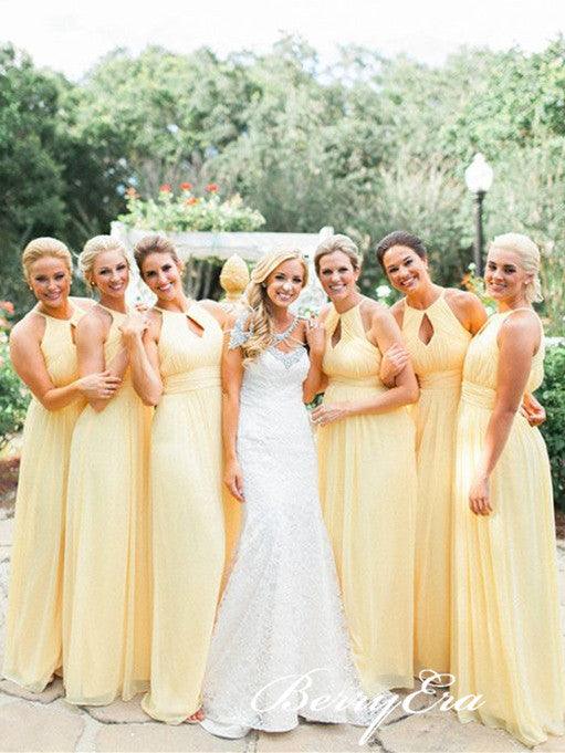 A-line Yellow Chiffon Long Simple Bridesmaid Dresses - RongMoon