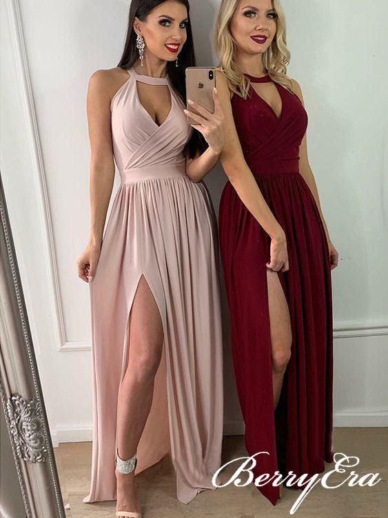 Lovely A-line Side Slit Long Bridesmaid Dresses - RongMoon