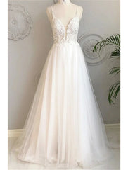 Beach Wedding Dresses Court Train A-Line Spaghetti Strap Sweetheart Lace With Buttons Appliques