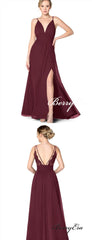 Burgundy Long A-line Chiffon Bridesmaid Dresses - RongMoon