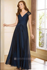 Cap-Sleeved V-Neck A-Line Gown With Crisscross Ruches - RongMoon