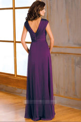 Cap-Sleeved V-Neck A-Line Mother Of The Bride Dress With Side Sequins And Ruffles - RongMoon
