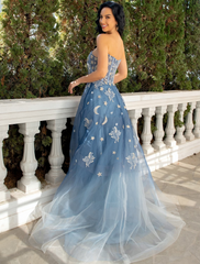 Ball Gown Prom Dresses Luxurious Dress Wedding Party Court Train Sleeveless Strapless Lace with Sequin Appliques