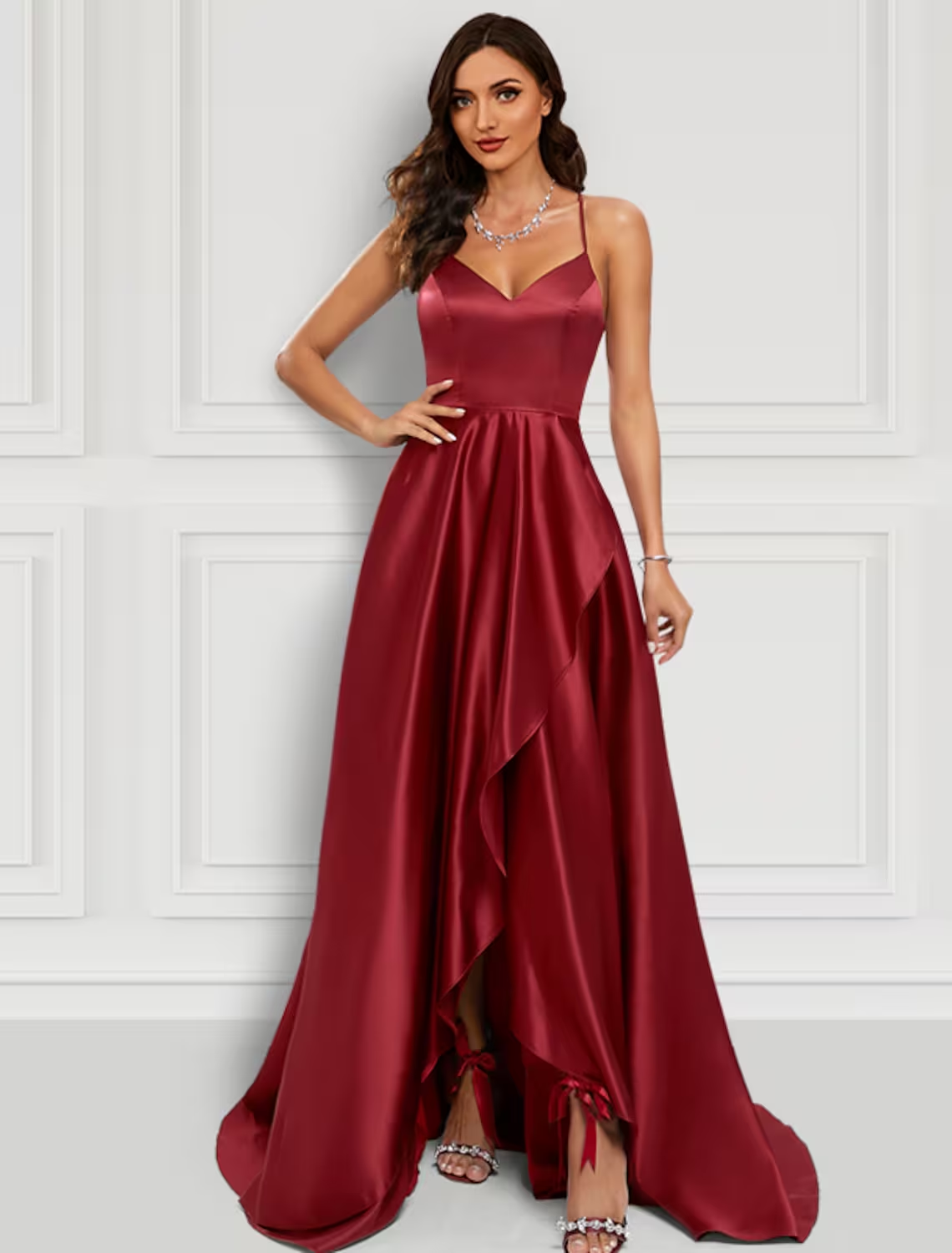 A-Line Prom Dresses Sexy Dress Formal Asymmetrical Sleeveless Spaghetti Strap Charmeuse with Ruffles Slit
