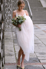 Simple v neck tulle white long wedding dress white bridal prom dress   cg11115