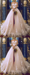 Vintage A Line White Ivory Wedding Dress Lace Appliques Bridal Gown Prom Dresses    cg16695