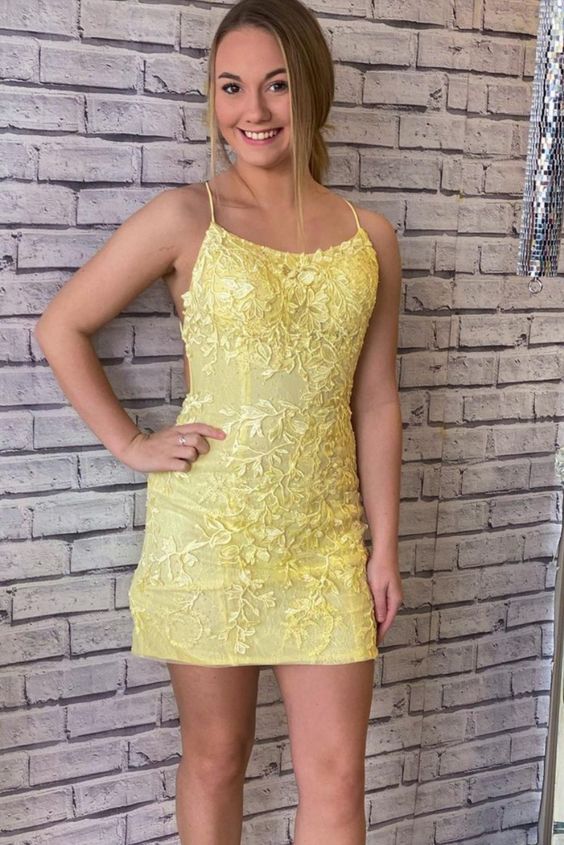 Yellow Lace Party Dress homecoming party dresses    cg17048