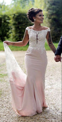 beautiful pink mermaid prom dresses ivory lace off the shoulder evening gown   cg12378