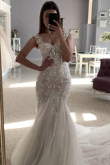 mermaid Prom Dresses Graceful Lace Mermaid Wedding Dresses Sweetheart Corset Bridal Gown Spaghetti Straps   cg17632