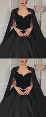 Unique black wedding dress with beaded corset and cape back prom dress   cg18101