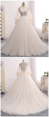 Wedding Dress, Appliqued Floral Long Sleeve Lace Bridal Gowns prom dress    cg18483