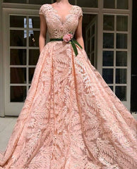 Charming V Neckline,Sexy A Line Prom Dress , Floor Length ,Sexy 3D Flower Applique    cg16076