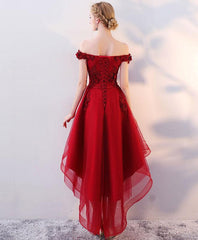 Dark Red High Low Tulle Homecoming Dress With Lace    cg19835