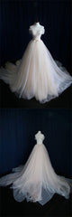 LIGHT CHAMPAGNE TULLE LONG PROM DRESS, WEDDING DRESS cg2027