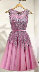 Pink Homecoming Dresses,Short Party Dress,Lace Appliques Homecoming Dress   cg20330