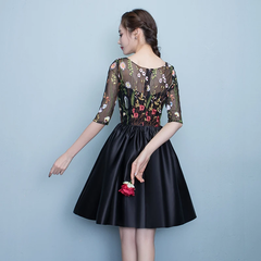 Black Floral Lace Short Sleeves Homeocming Dress, Back Party Dress Wedding Party Dress   cg20523