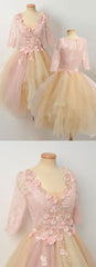 Champagne lace tulle cute homecoming dress    cg20765