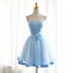 Light Blue Tulle Sweetheart With Bow Cute Party Dress, Blue Short Homecoming Dress    cg21331