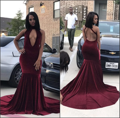 Sexy Velvet Burgundy Prom Dresses Long Mermaid Prom Dresses    cg21672