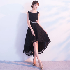 Black Lace High Low Beaded Short Party Dress, Black Homecoming Dress     cg21796