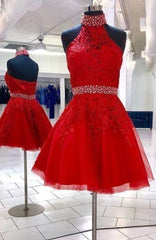 High Neck Short Red Homecoming Dress    cg22147