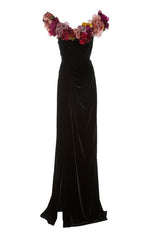 Off shoulder evening dress black party dress mermaid prom dress with flower    cg22189