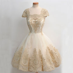 Elegant Lace Cheap Homecoming Dress, Cap Sleeve Tulle A-Line Homecoming Dress   cg22299