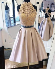 Lace Crop Satin Skirt Two Piece Homecoming Dress    cg22303