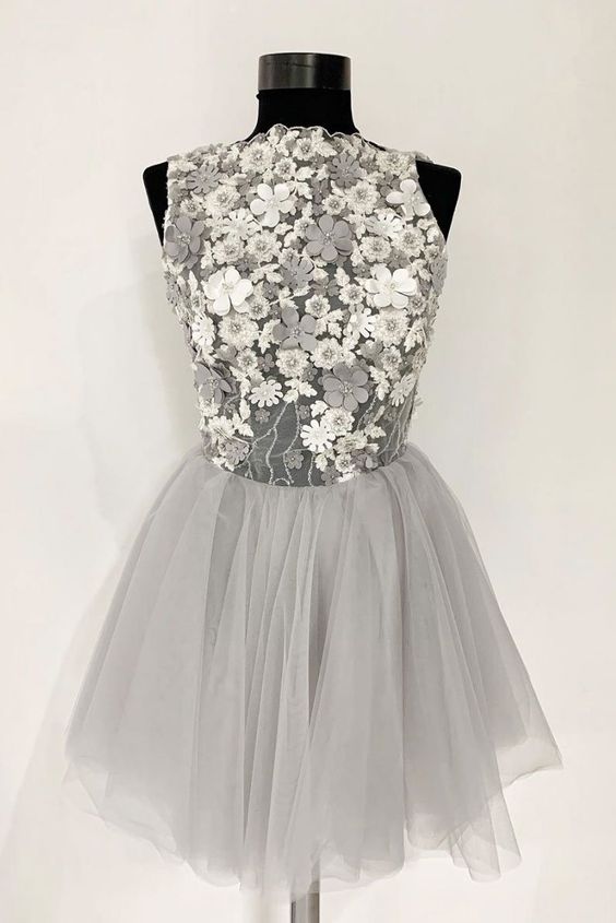 gray tulle homecoming dress    cg22489