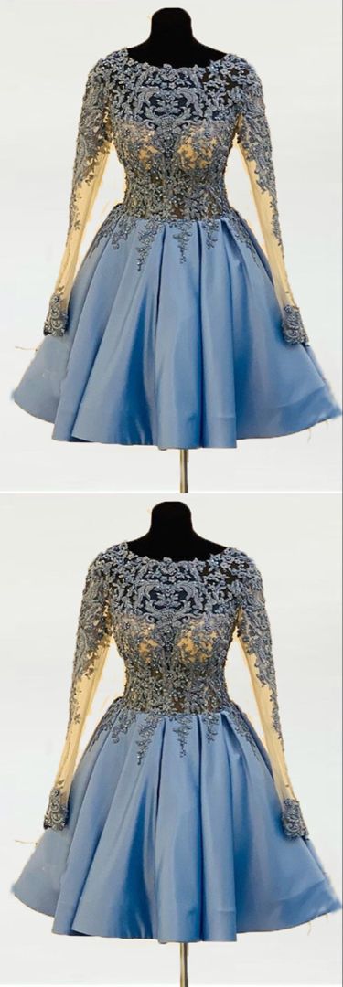 Blue homecoming dresses with sleeves    cg22504