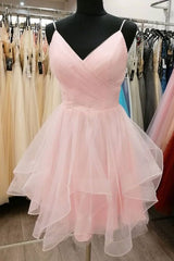 short A-line pink ruffled homecoming dress    cg22509