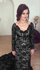 elegant black lace v neck long sleeves mermaid prom dresses for formal events      cg23203