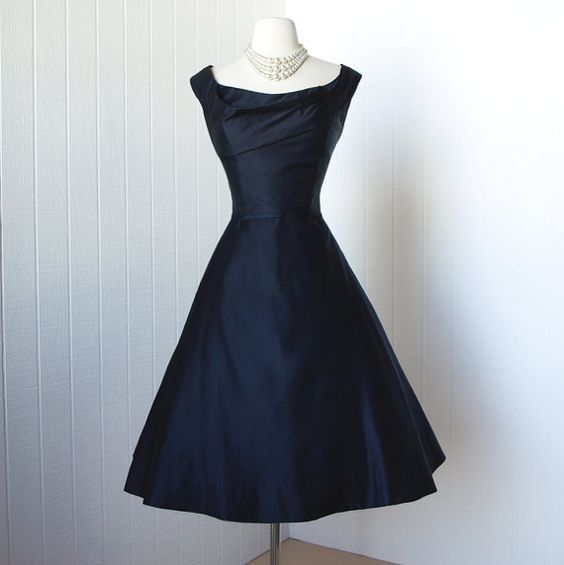 Robe vintage des années 1950, robes bleu marine, mini robe de soirée courte cg23646