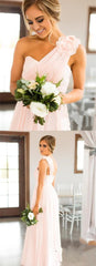 One Shoulder A-line Pink Chiffon Bridesmaid Dresses - RongMoon