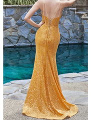 Mermaid / Trumpet Prom Dresses Sexy Dress Formal Sweep / Brush Train Sleeveless Sweetheart Sequined Backless with Sequin Slit